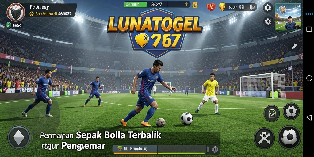 Screenshot game LUNATOGEL menunjukkan aksi sepak bola yang mendebarkan.