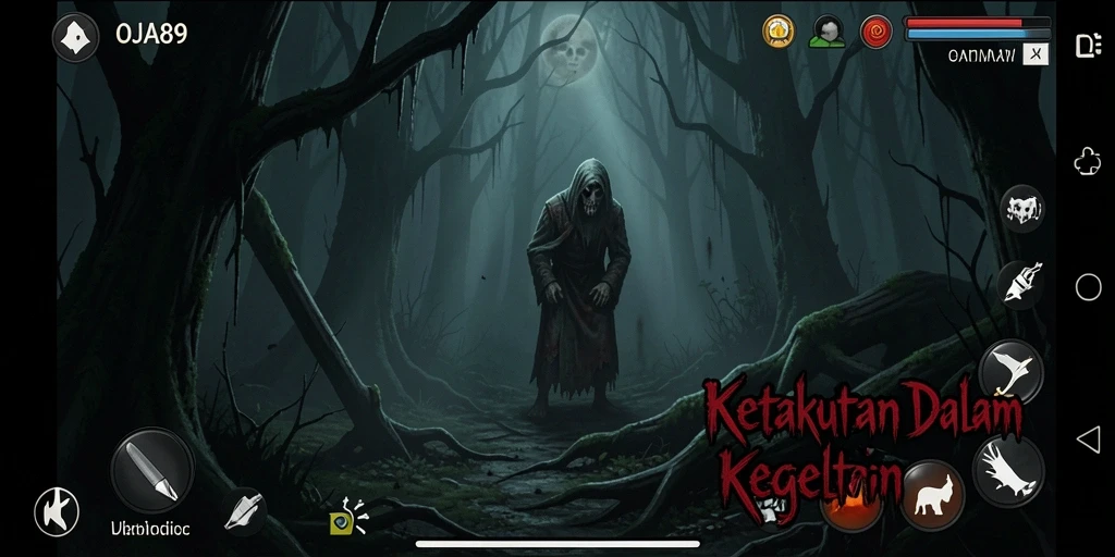Screenshot gameplay OJA89 yang menampilkan suasana mencekam.