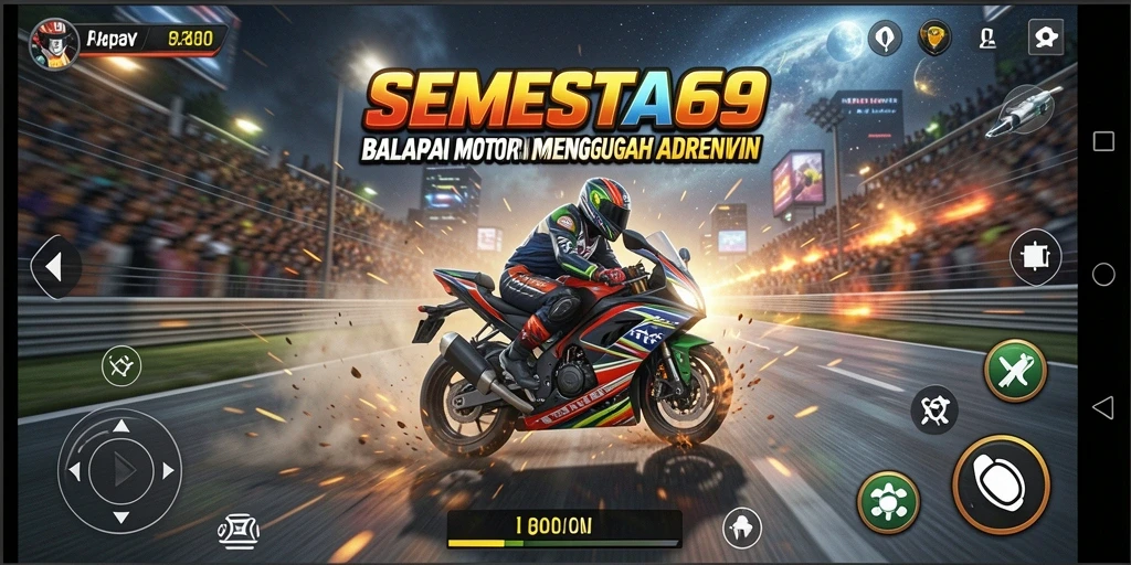 Tampak balapan seru di SEMESTA69 dengan motor berkualitas tinggi.