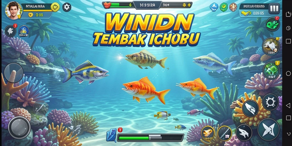 Tangkapan layar gameplay WINIDN yang menunjukkan aksi menembak ikan.